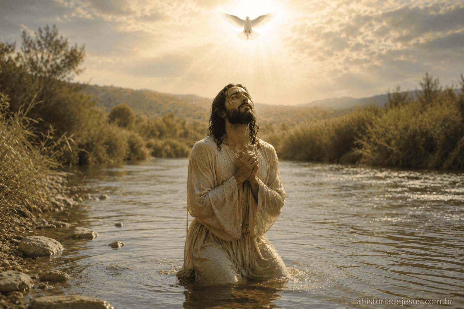 Jesus em oração após o batismo no Jordão