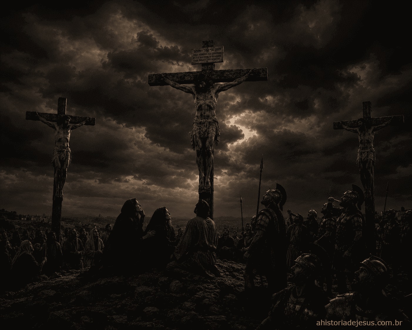 Escuridão sobre a cruz e o véu do Templo rasgado