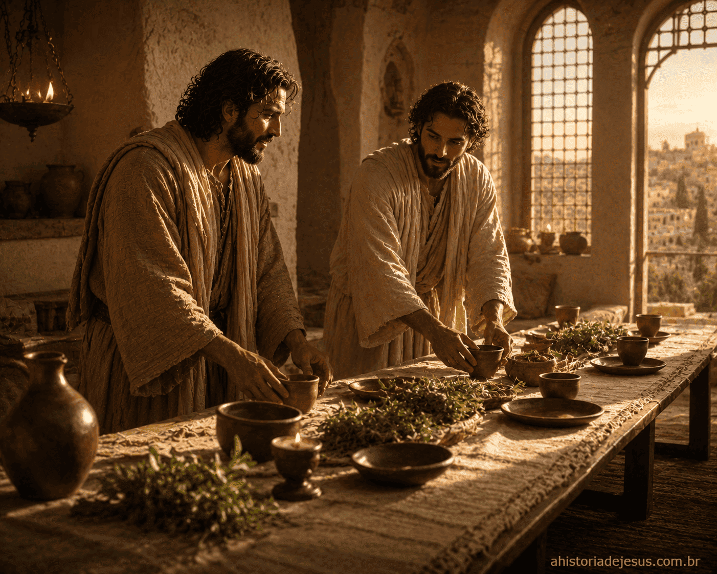 Pedro e João preparando o cenáculo para a Última Ceia